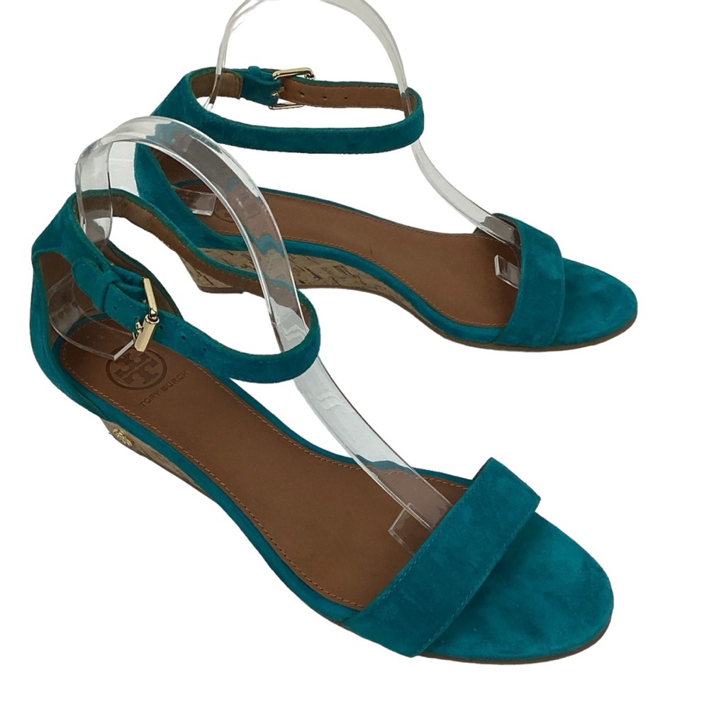 Tory Burch Savannah Suede Wedge Ankle Strap Sandal Turquoise